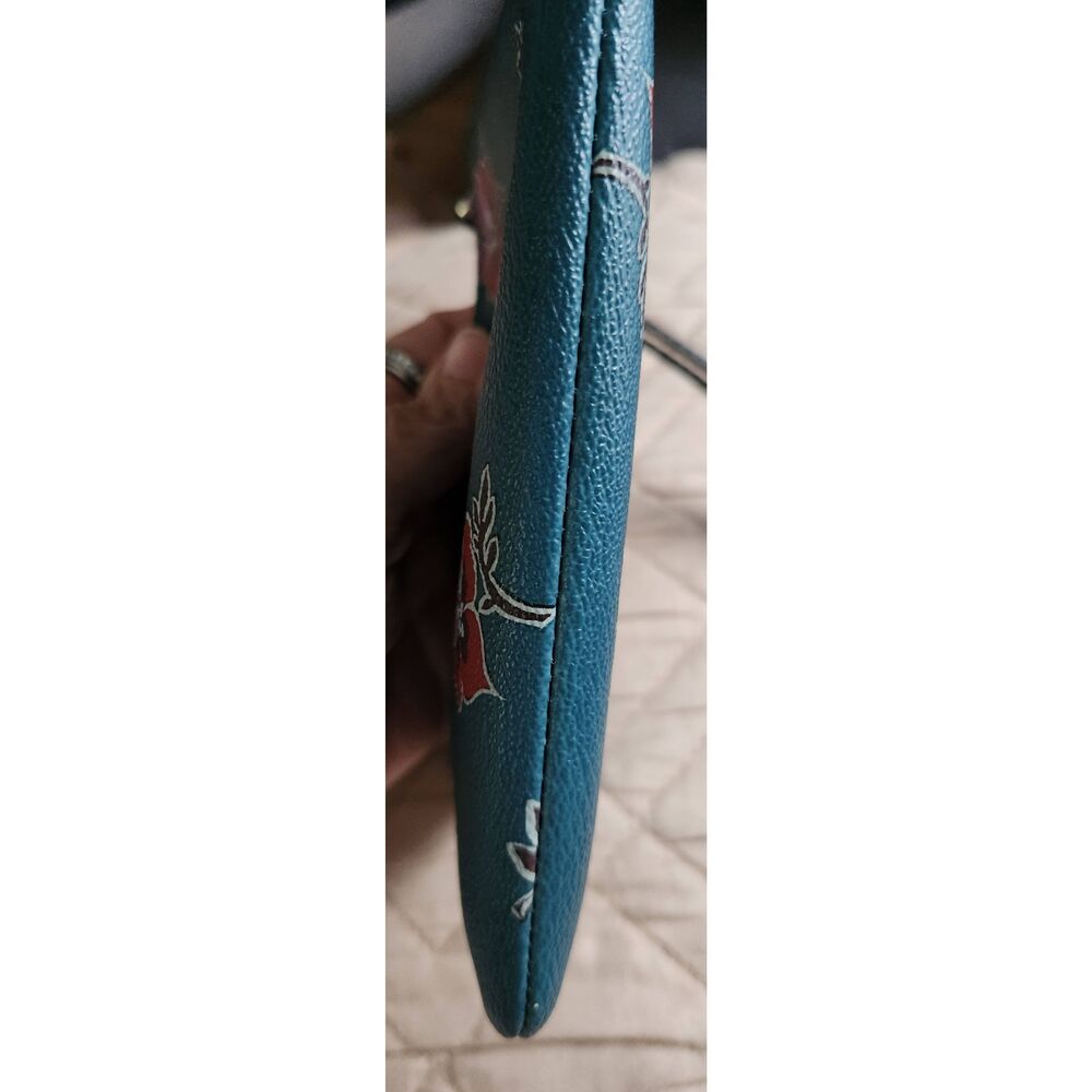 Coach Dark Teal Wristlet with Floral Design EUC (P) - Picture 5 of 9